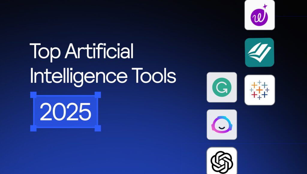 Step-by-step workflow of using AI tools in 2025: user input prompt to ChatGPT, Canva AI, or Descript, generating output and publishing content